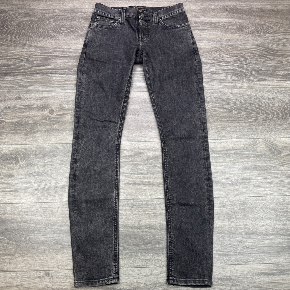 Nudie Jeans Adult 27x31 Charcoal Wash Skinny 5 Pocket Italy Made Stretch Zip Fly